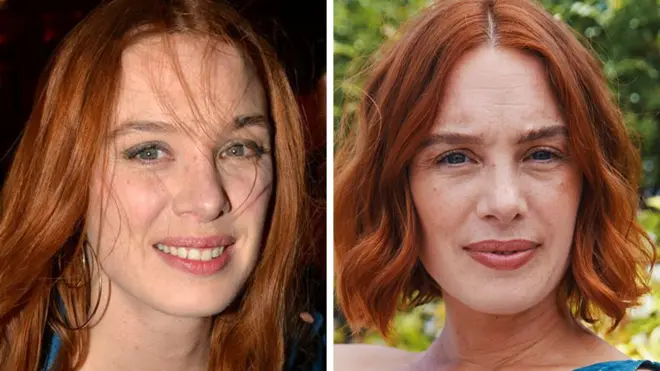 Два снимка Летиции Дош: на левом волосы лежат на лице, и кажется, что ее застали врасплох; на правом она выглядит более собранной, волосы убраны, и она находится на улице при лучшем освещении