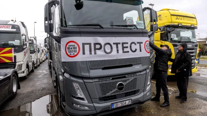 протест камионџија на граничном прелазу Ђевђелија, између Северне Македоније и Грчке