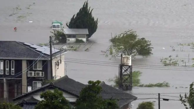 Затопленный наводнением прибрежный район