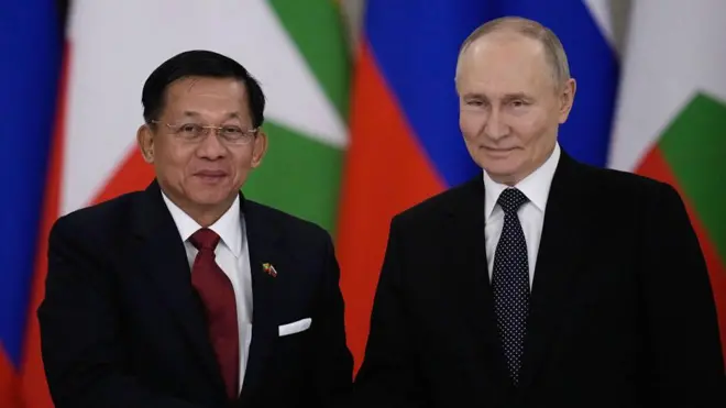၂၀၂၅ ခုနှစ် မတ်လက ဦးမင်းအောင်လှိုင်ရဲ့ ရုရှားခရီးစဉ်မှာ သမ္မတပူတင်နဲ့ အတူတွေ့ရပုံ