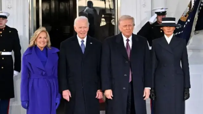 Outgoing President Joe Biden and wife, then incoming president Donald Trump and wife