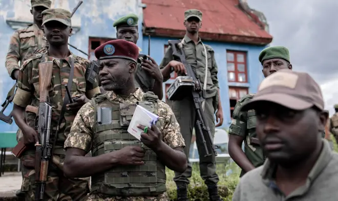 Ingabo za M23 mu birori vyo gushikiriza ikambi ya gisirikare ya Rumangabo ku wa 03 Zenro (1) 2023