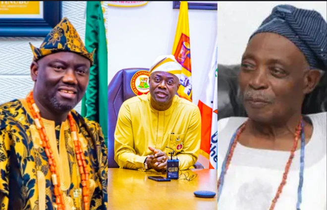 Aláàfin, Ọba Abimbola Owoade wọ fìlà abetí ajá, Gómìnà Seyi Makinde wọ aṣọ aláwọ̀ èsúrú tí Oludaban, Ọba Rashidi Ladoja wọ agbádá funfun