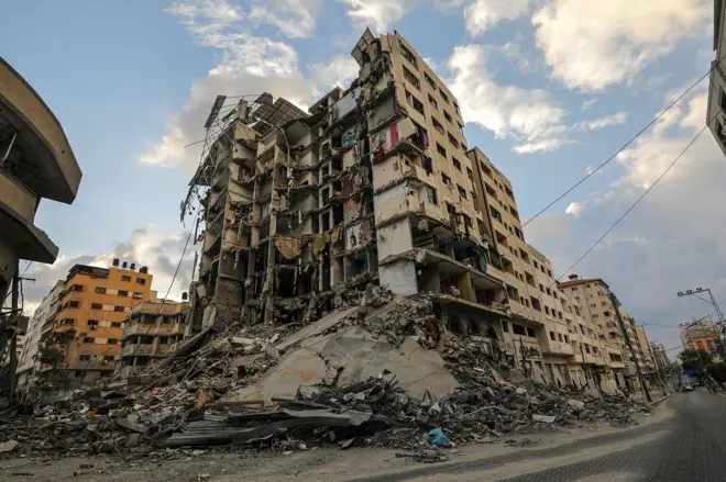 Rubble in Gaza building