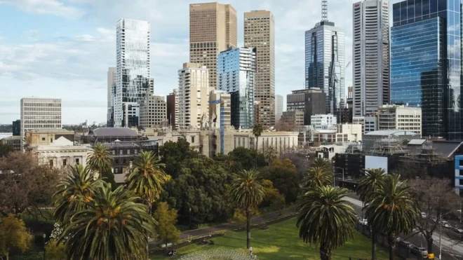 Vista com prédios da cidade365bet roletaMelbourne, na Austrália