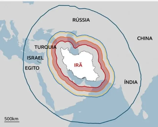 Mapa dos mísseis do Irã