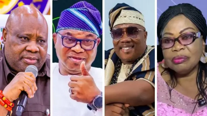 Collage of images of Ademola Adeleke, Bola Oyebamiji, Najeem Salam and Adeagbo Yemisi
