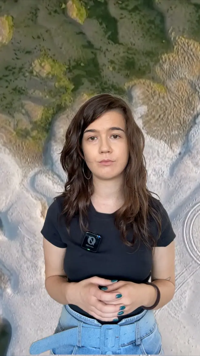 Reporterka gleda u kameru, a iza nje se vidi nizak vodostaj Dunava u Novom Sadu.