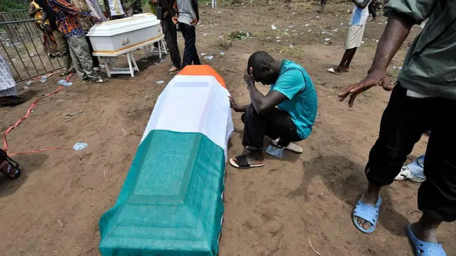 inhumation des victimes des violences postélectorales de 2011 en Côte d'Ivoire. Image illustrative.