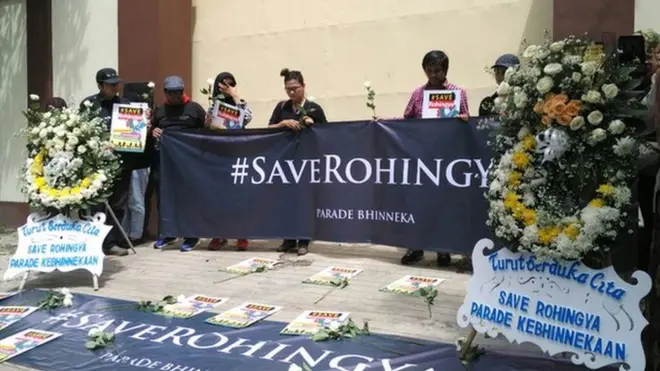 Aksi solidaritas untuk etnis Rohingya yang digelar di depan Kedutaan Besar Myanmar, Kamis (24/11)