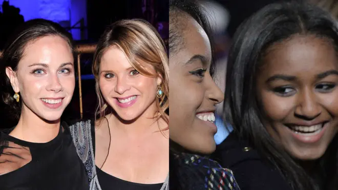 Jenna y Barbara Bush y Malia en 2012 y Sasha Obama en 2016