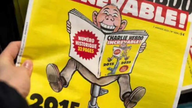 1024 by 683 pixels1024 x 683 pixels Alternative description The special edition of French satirical newspaper Charlie Hebdo to mark the 10th anniversary of Charlie Hebdo attack, at a press selling kiosk in Paris, 6 on January 2025.