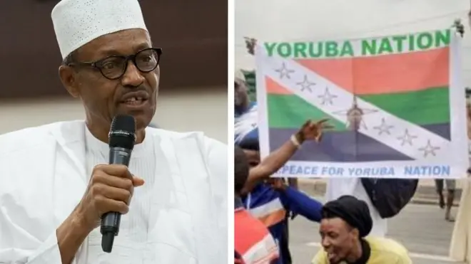 Aworan aarẹ Buhari ati awọn to mu asia Yoruba Nation lọwọ