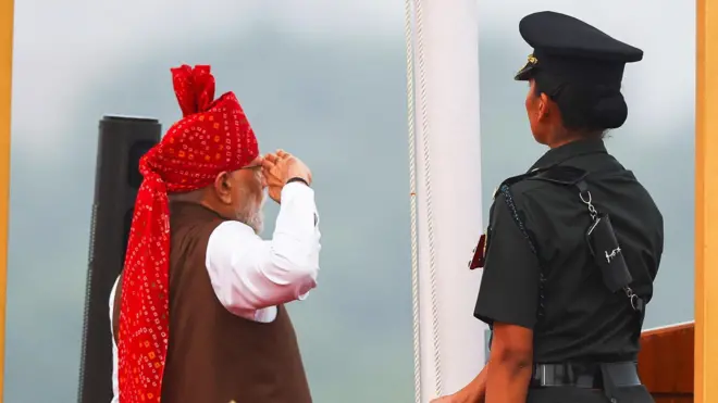 भारतीय स्वतन्त्रता दिवसमा लाल किल्लामा प्रधानमन्त्री नरेन्द्र मोदी