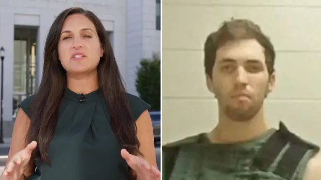 BBCの女性記者とタイラー・ロビンソン容疑者の写真が並んでいる