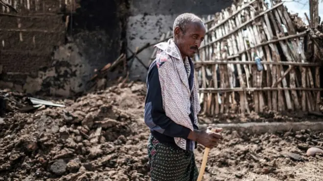 በግጭቱ የፈረሰ የአርሶ አደር ቤት