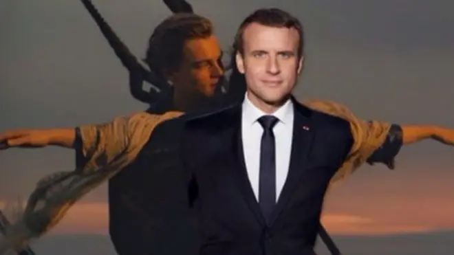 Макрон врезан в кадр из "Титаника"