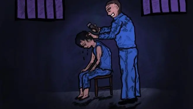 머리를 깎으며 울고 있는 아이 그림