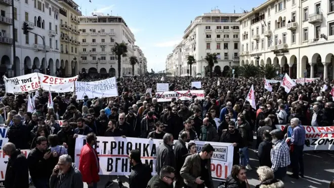 Thousands of people have taken to the streets again in Thessaloniki