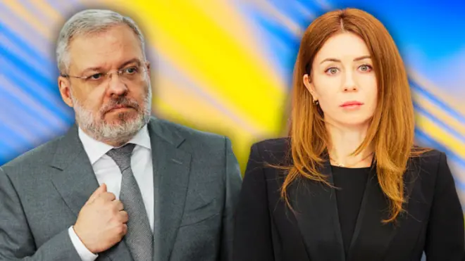 Колаж - Галущенко та Гринчук та абстрактному тлі