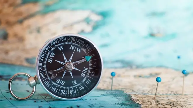 A map and a compass