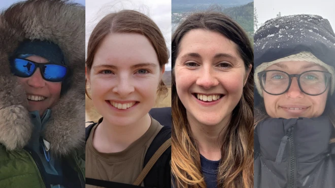 (L-R) Lucy Bruzzone, Clare Ballantyne, Natalie Corbett and Mairi Hilton will spend five months on Goudier Island