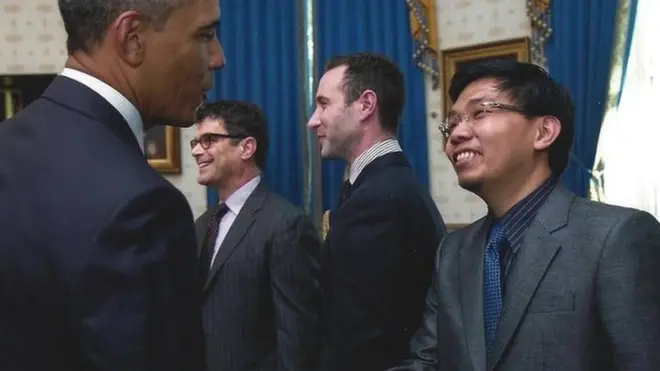 Johannes Marliem (kanan) saat bertemu Barack Obama, Presiden AS.