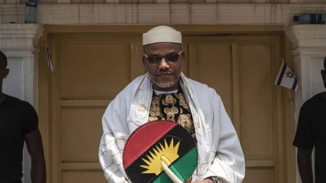 Nnamdi Kanu na di leader of di Indigenous people of Biafra wey wan comot from Nigeria