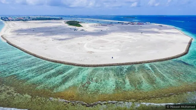 The new, artificial island of Hulhumalé was built using millions of cubic metres of sand pumped from the seabed