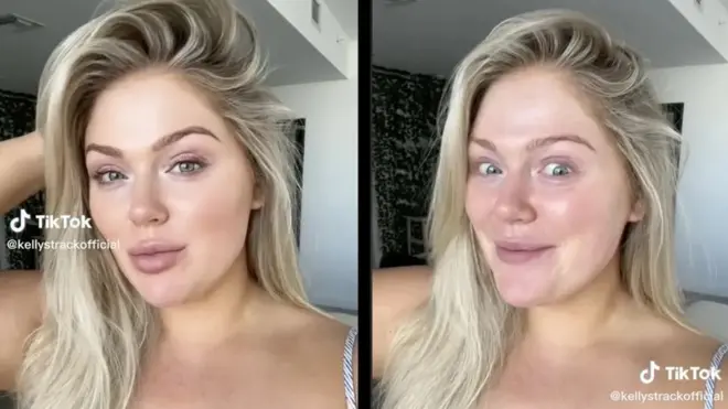 La usuaria de Tiktok, Kelly Strack -quien publica sobre maquillaje- demuestra cómo un filtro puede transformar su aspecto