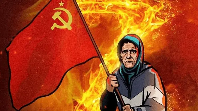 Russian propaganda image of "Babushka"