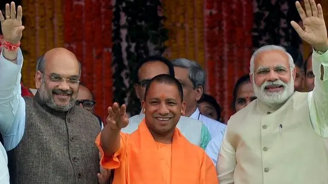 अमित शाह, योगी आदित्यानाथ, प्रधानमंत्री नरेन्द्र मोदी