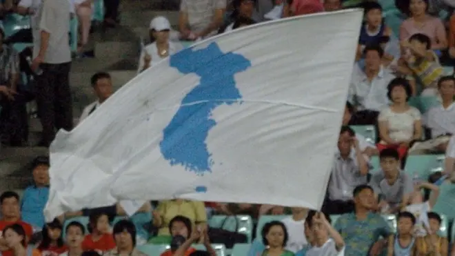 朝鲜半岛旗为朝韩两国运动员在大型奥运会共同入场时使用的旗帜，代表整个朝鲜半岛。