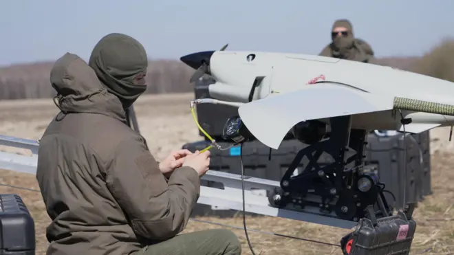 Ukrainians show the Raybird at a secret location