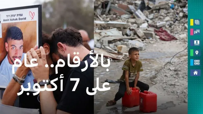 صورة لطفل من غزة وسط الدمار وصورة لعائلة إسرائيلية ترثي ابنها