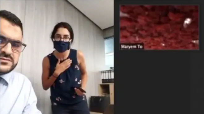 Imagen del momento de la explosión durante la entrevista de la BBC en Beirut.