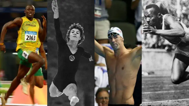 Usain Bolt, Larisa Latynina, Michael Phelps y Jessie Owen