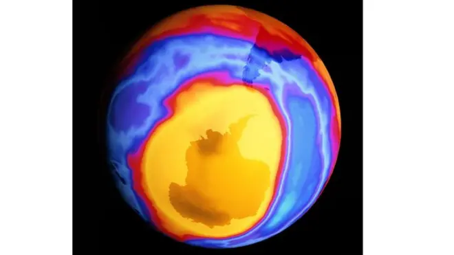 The ozone hole over Antarctica in the year 2000