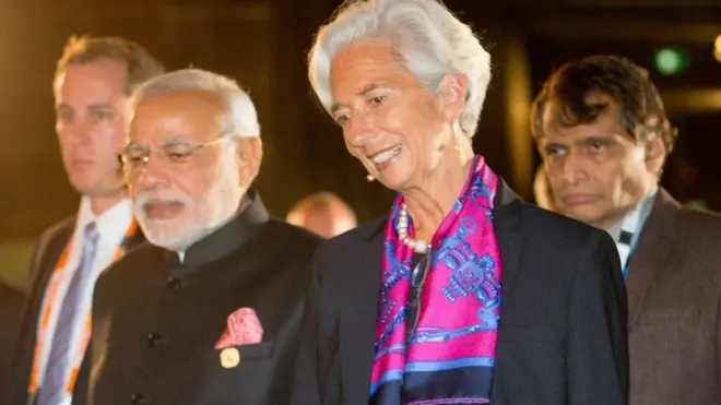 नरेंद्र मोदी और क्रिस्टीन लैगार्ड