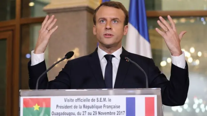 Le président Macron a condamné les " crimes contre l'humanité", lors d'un de ses discours à Ouagadougou.