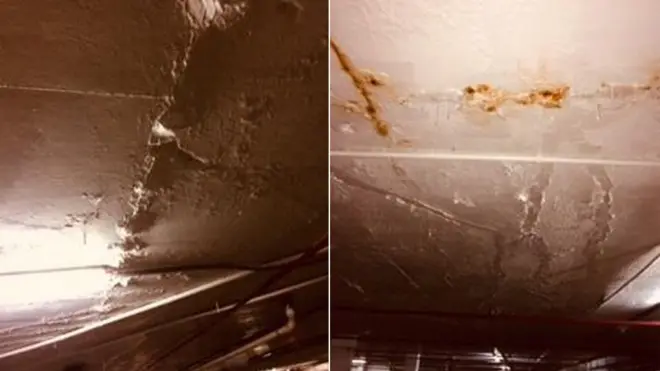 Imágenes del informe de 2018 muestran grietas en las losas del techo del área de estacionamiento.