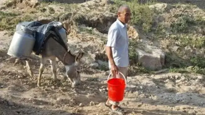 Бойсунда эшак билан сув олишга келган эркак