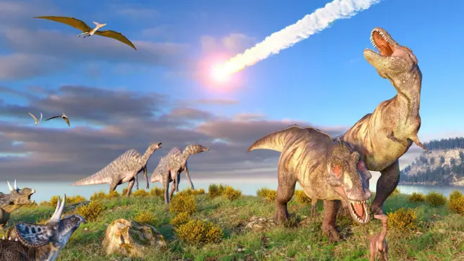 Ілюстрація падіння метеориту наприкінці Крейдяного періоду