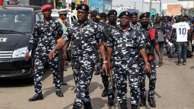 Nigeria Police on duty during protest