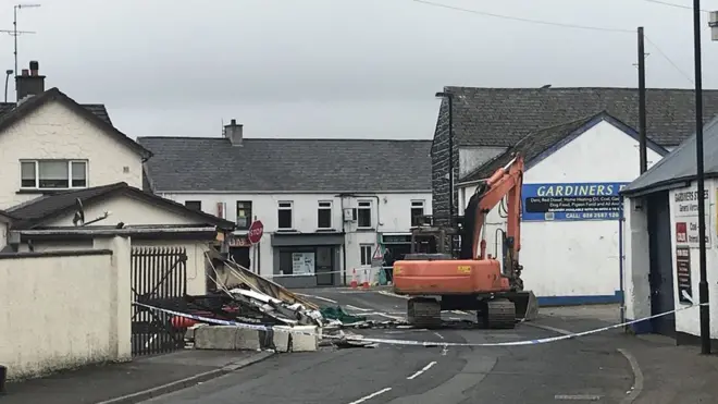 A digger was used in the raid in the village of Ahoghill