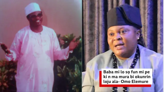 Aworan Elemure Ogunyẹmi lapa osi, ti ọmọ rẹ Funmilayọ wa ni apa ọtun.