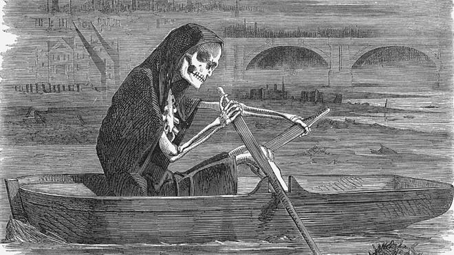 Esqueleto en bote en el Támesis