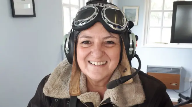 Jan following her flight in a Tiger Moth plane at Duxford Aerodrome in September 2019 after a 4 stone weight loss with semaglutide. The flight would have been impossible a year before due to weight restrictions.