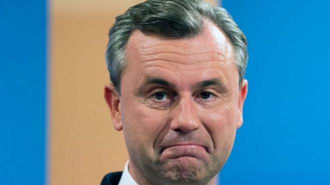 Far-right presidential candidate in Austria, Norbert Hofer, after the result becomes clear, 4 December 2016