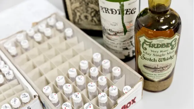 Scotch whisky bottles at SUERC laboratory